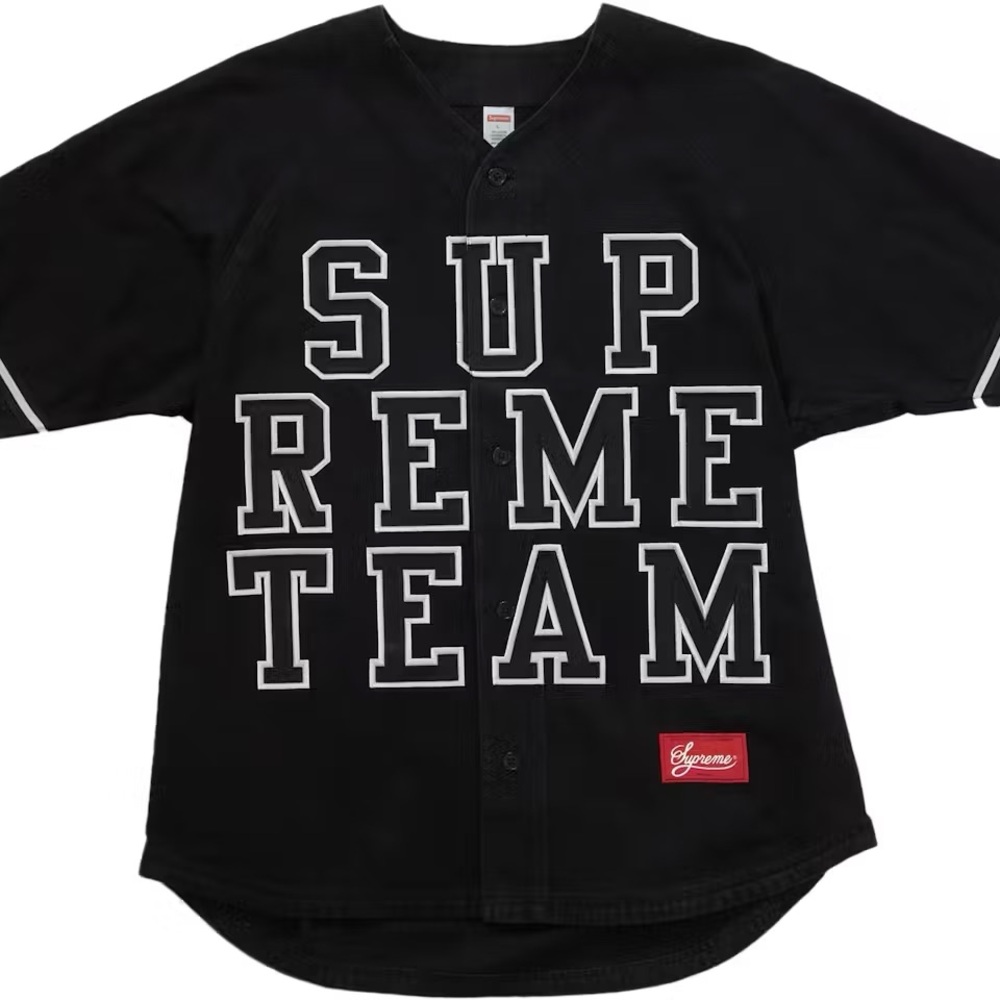 Supreme®️ Black Denim Baseball Jersey